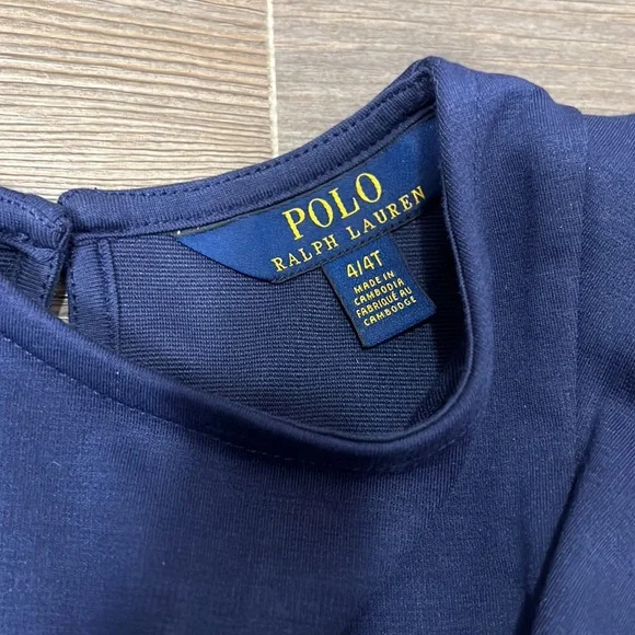 NWT Polo Ralph Lauren Ruffle Sleeve Navy Dress 4/4T - Picture 3 of 7